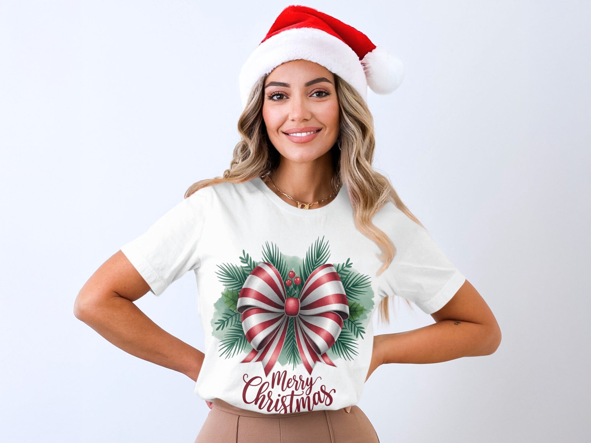 Merry Christmas Bow Design Festive Women's Shirt
