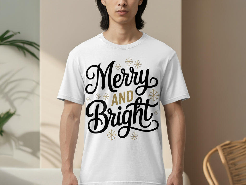 Merry and Bright Christmas Lettering T-Shirt