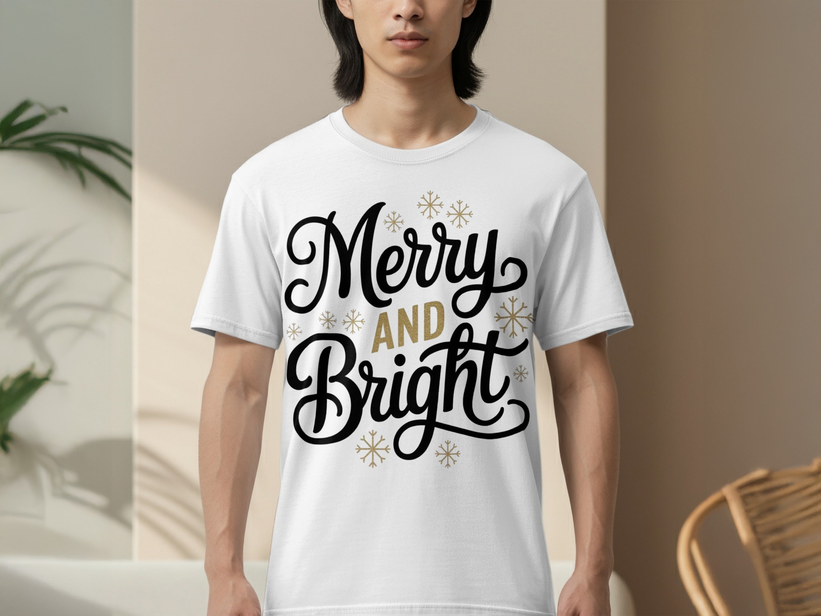 Merry and Bright Christmas Lettering T-Shirt