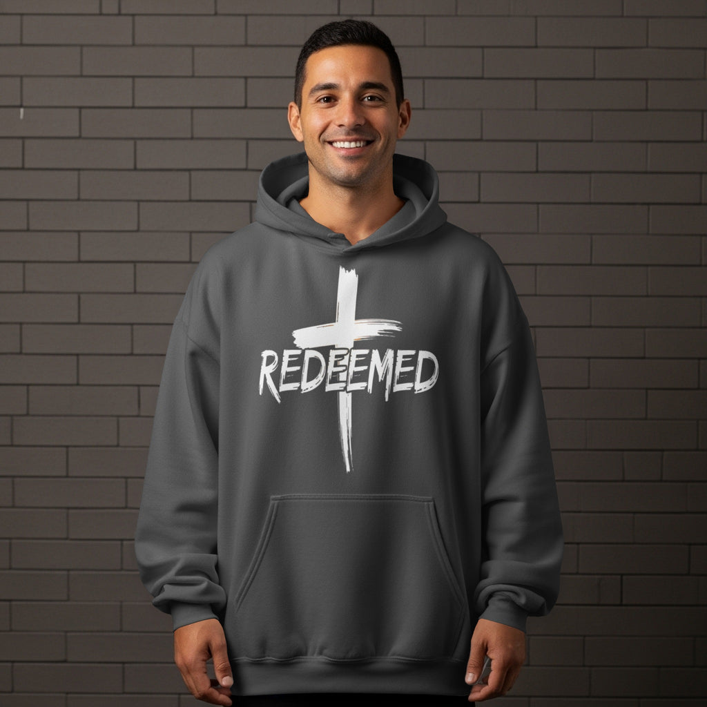 Redeemed Hoodie with Cross Design Inspirational Apparel