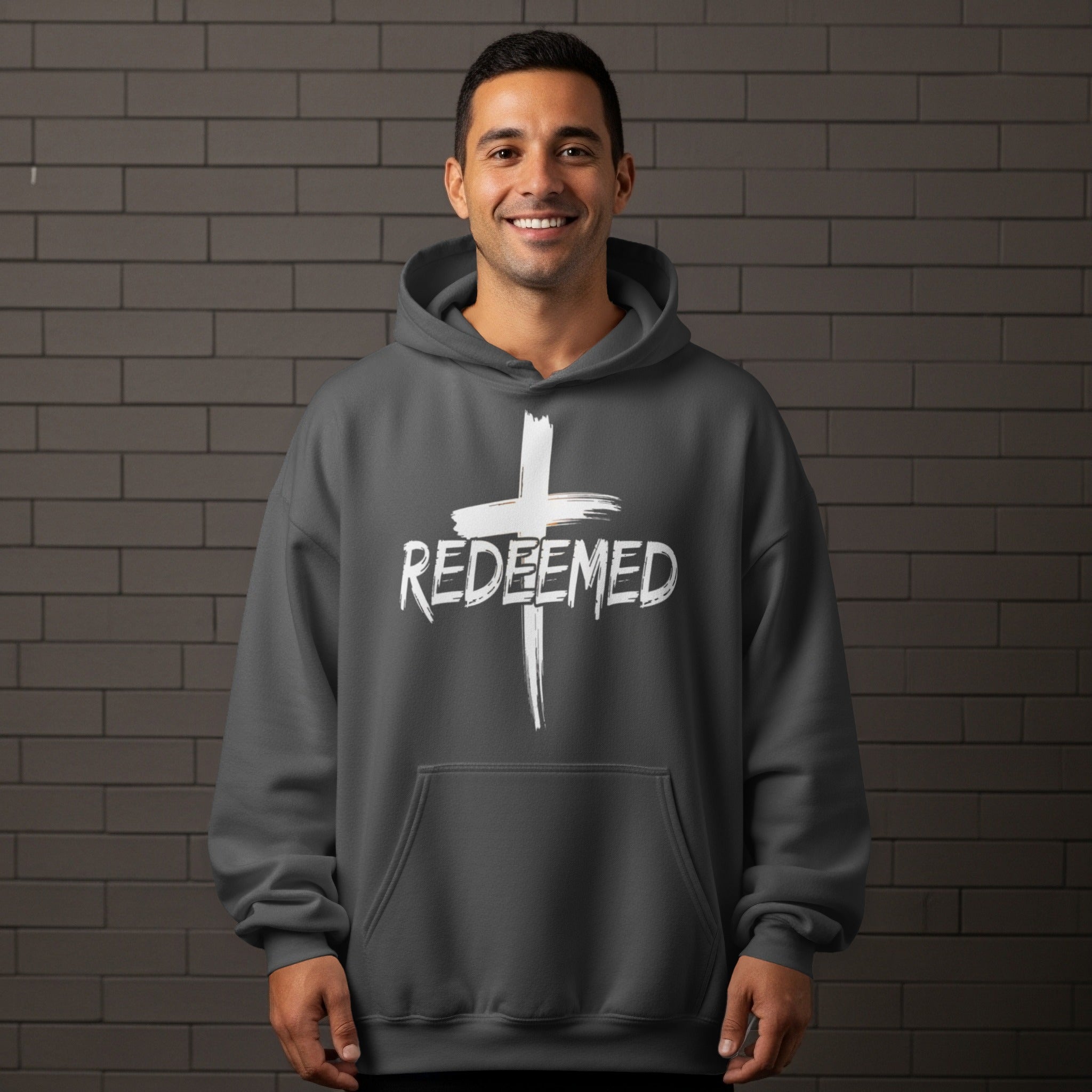 Redeemed Hoodie with Cross Design Inspirational Apparel