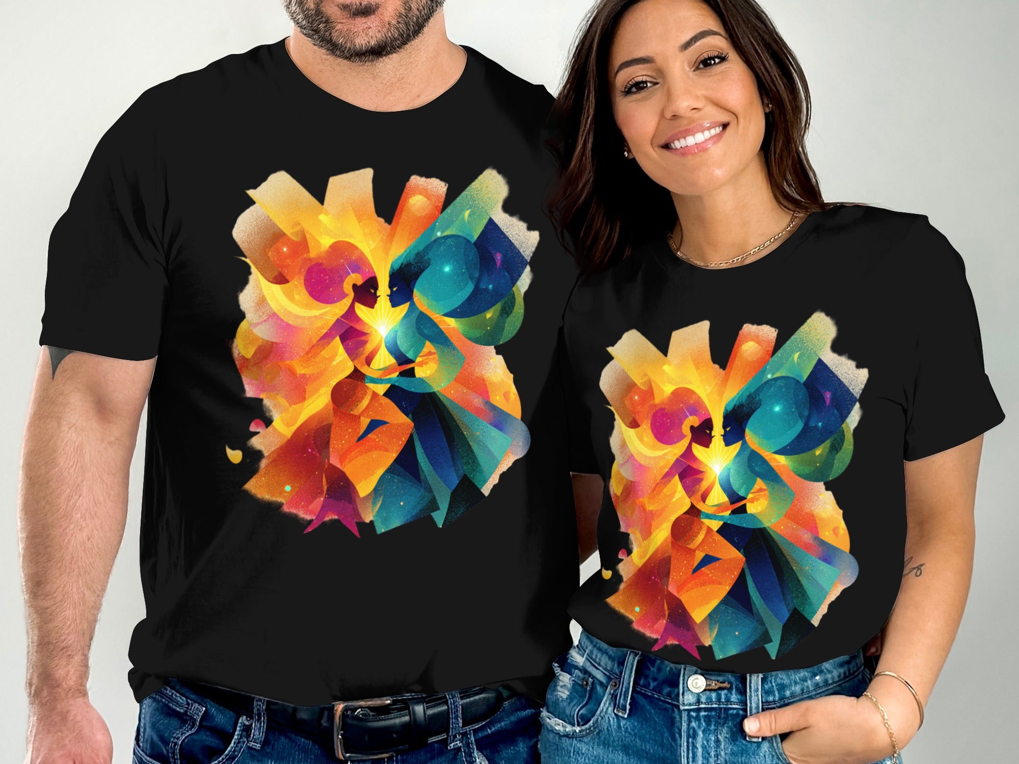 Vibrant Abstract Lion Faces Graphic Unisex Tee