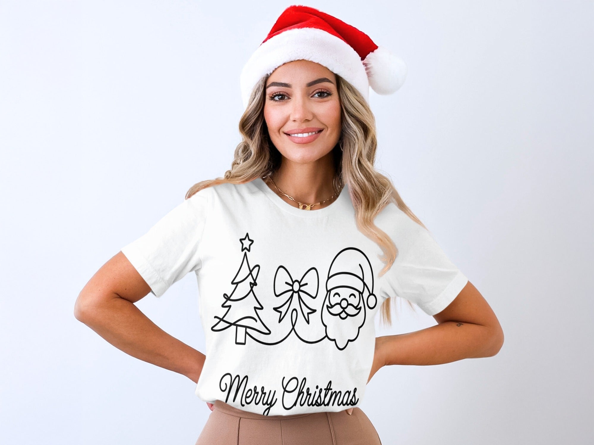 Merry Christmas Santa and Tree Design T-shirt