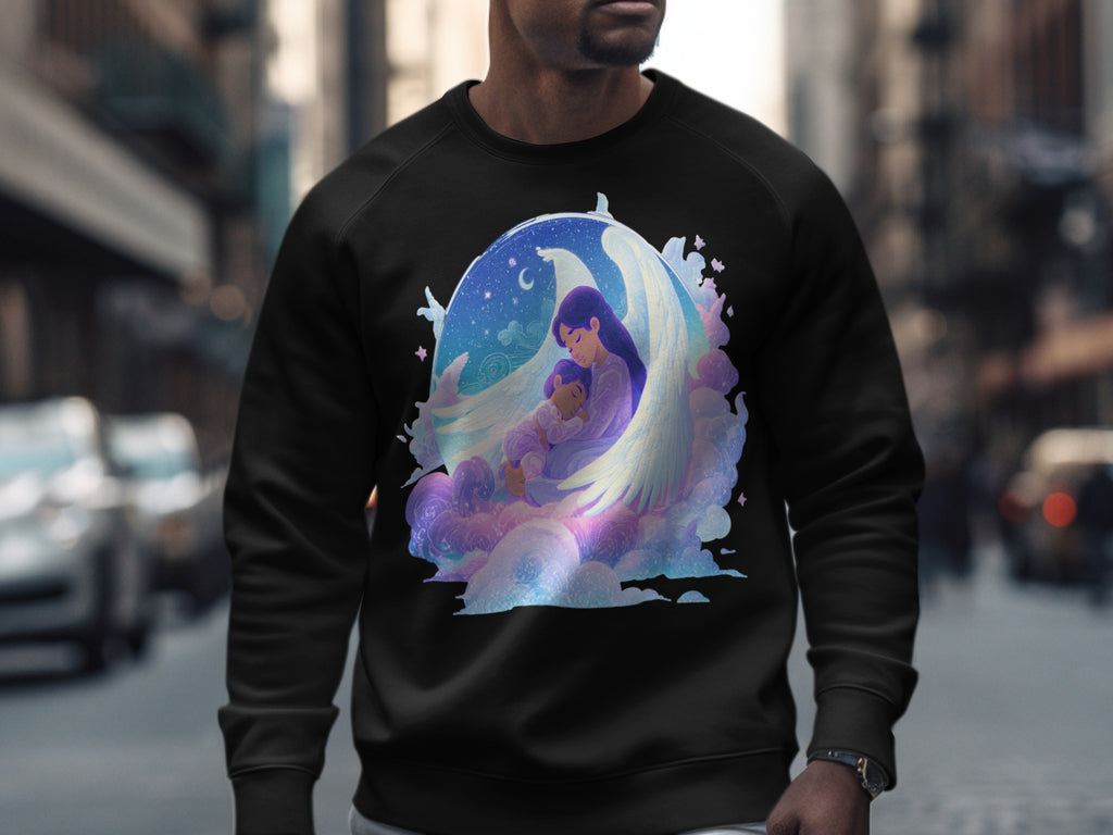 Guardian Angel Embrace Artwork on Black Sweatshirt