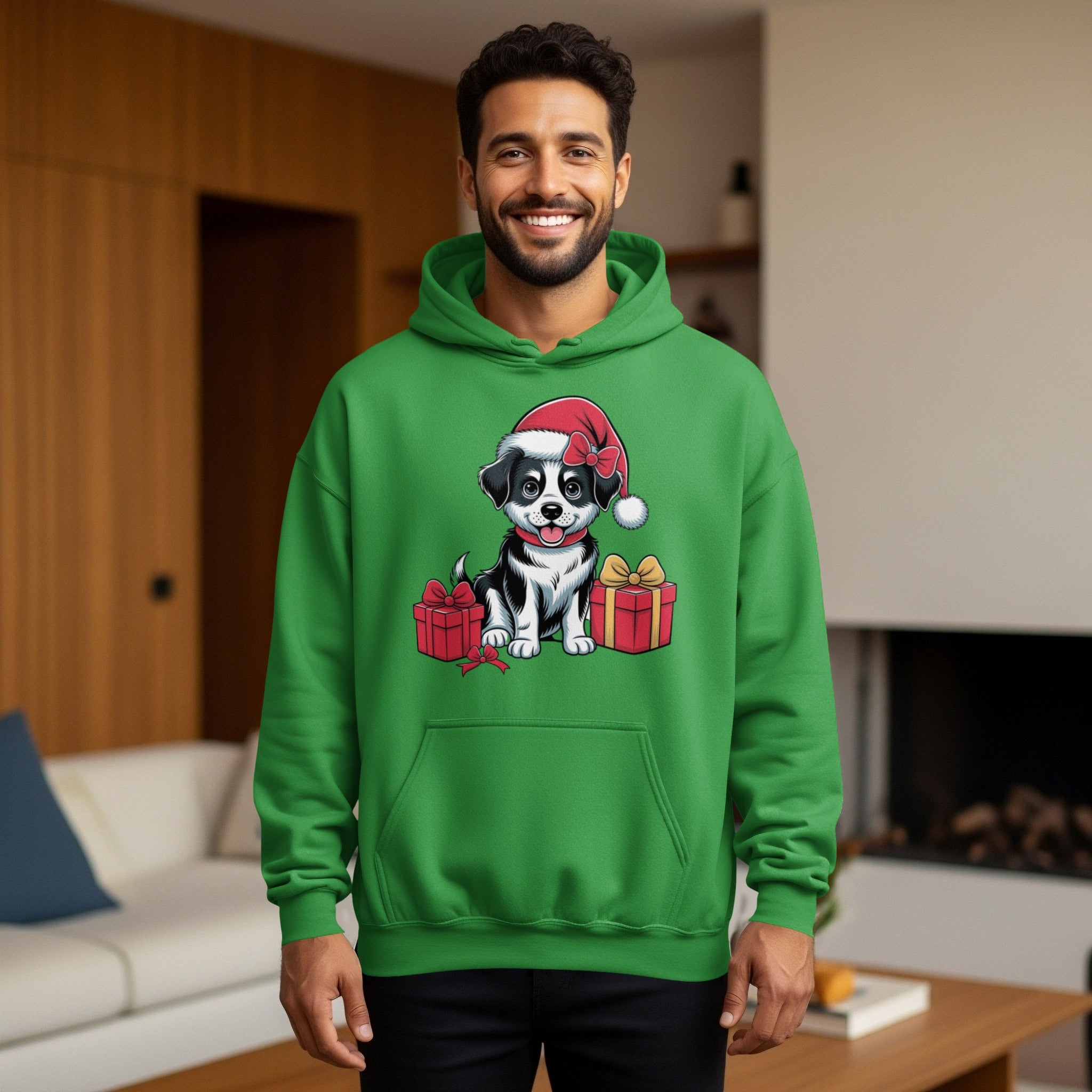 Christmas Dog with Santa Hat and Gifts Hoodie