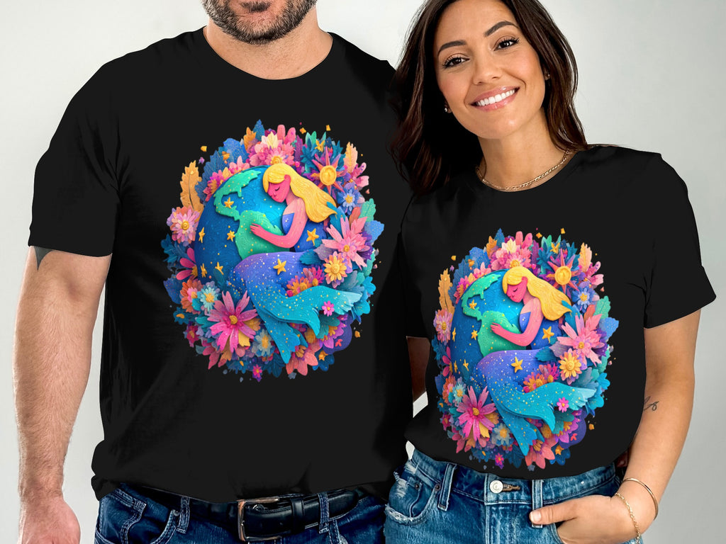 Vibrant Psychedelic Mermaid and Flowers Shirt