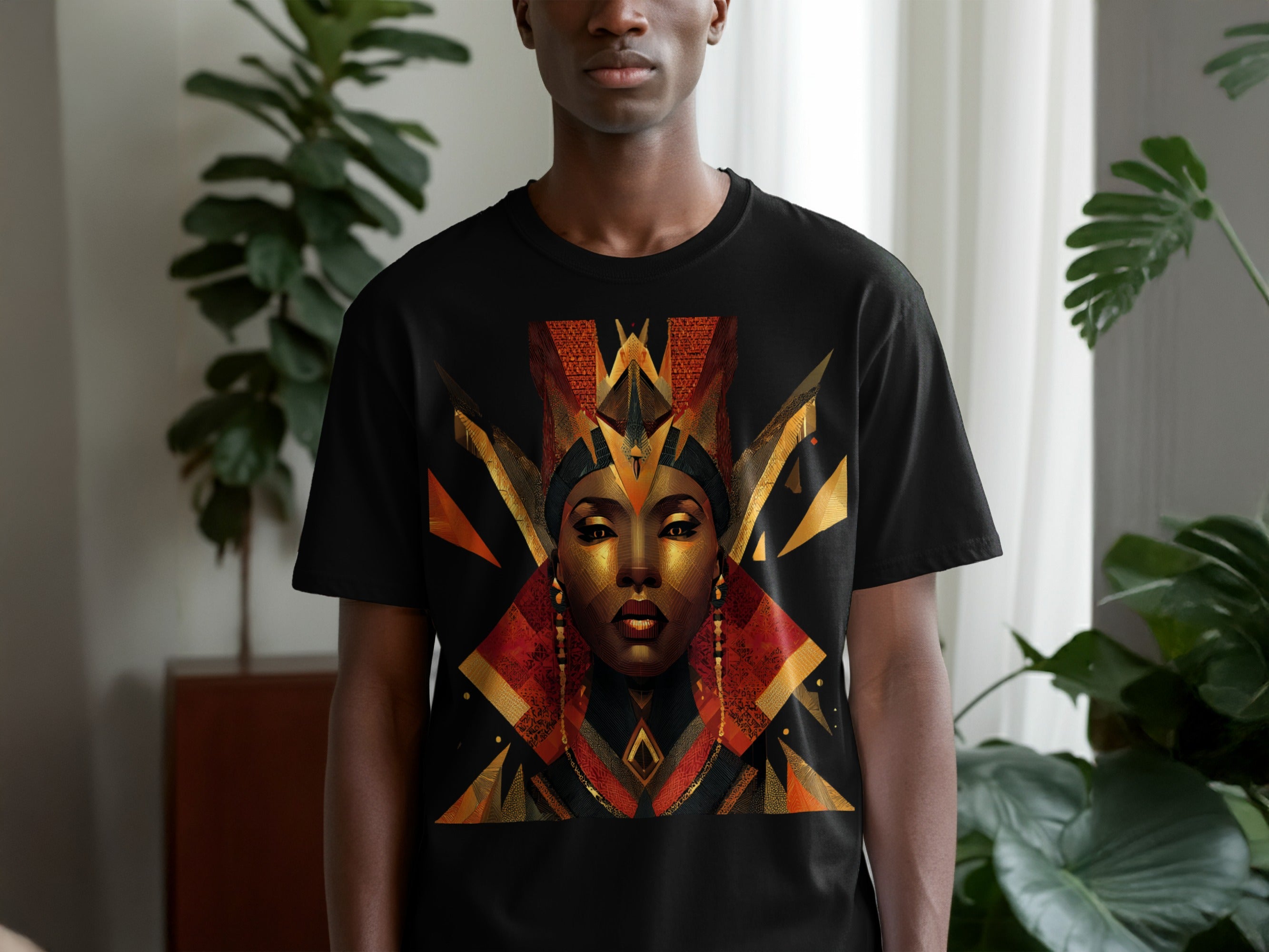 Striking Graphic Tee with Geometric Queen Design