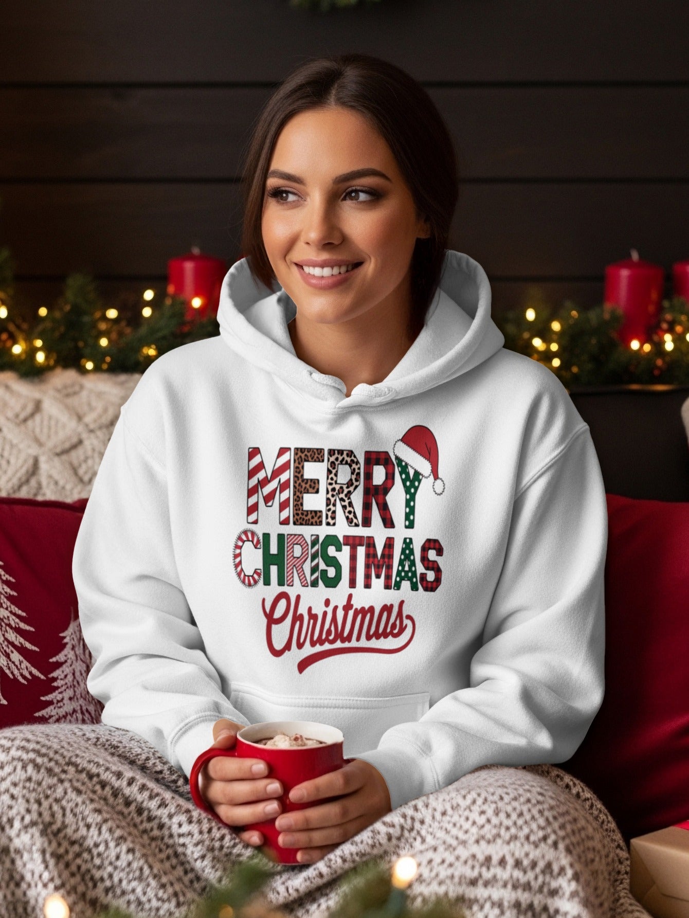 Merry Christmas Festive Santa Hat Graphic Hoodie