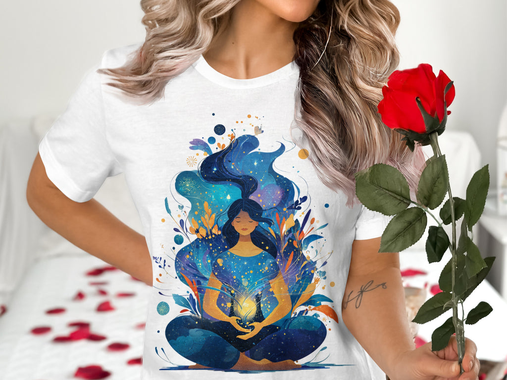 Meditative Woman with Blue Hair Graphic T-Shirt