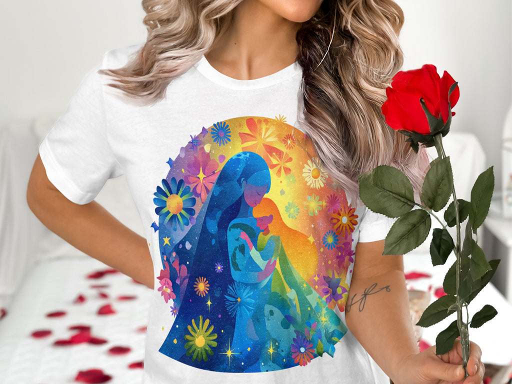 Colorful Mother and Child Graphic Women's T-Shirt