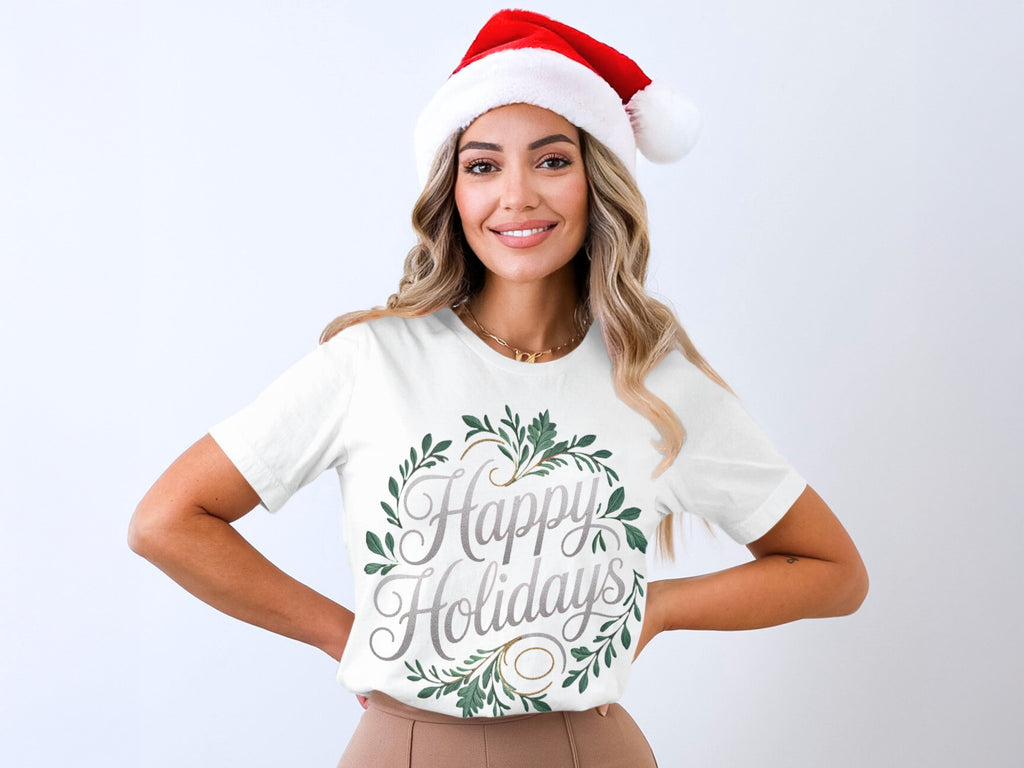 Happy Holidays Graphic Tee with Wreath Design