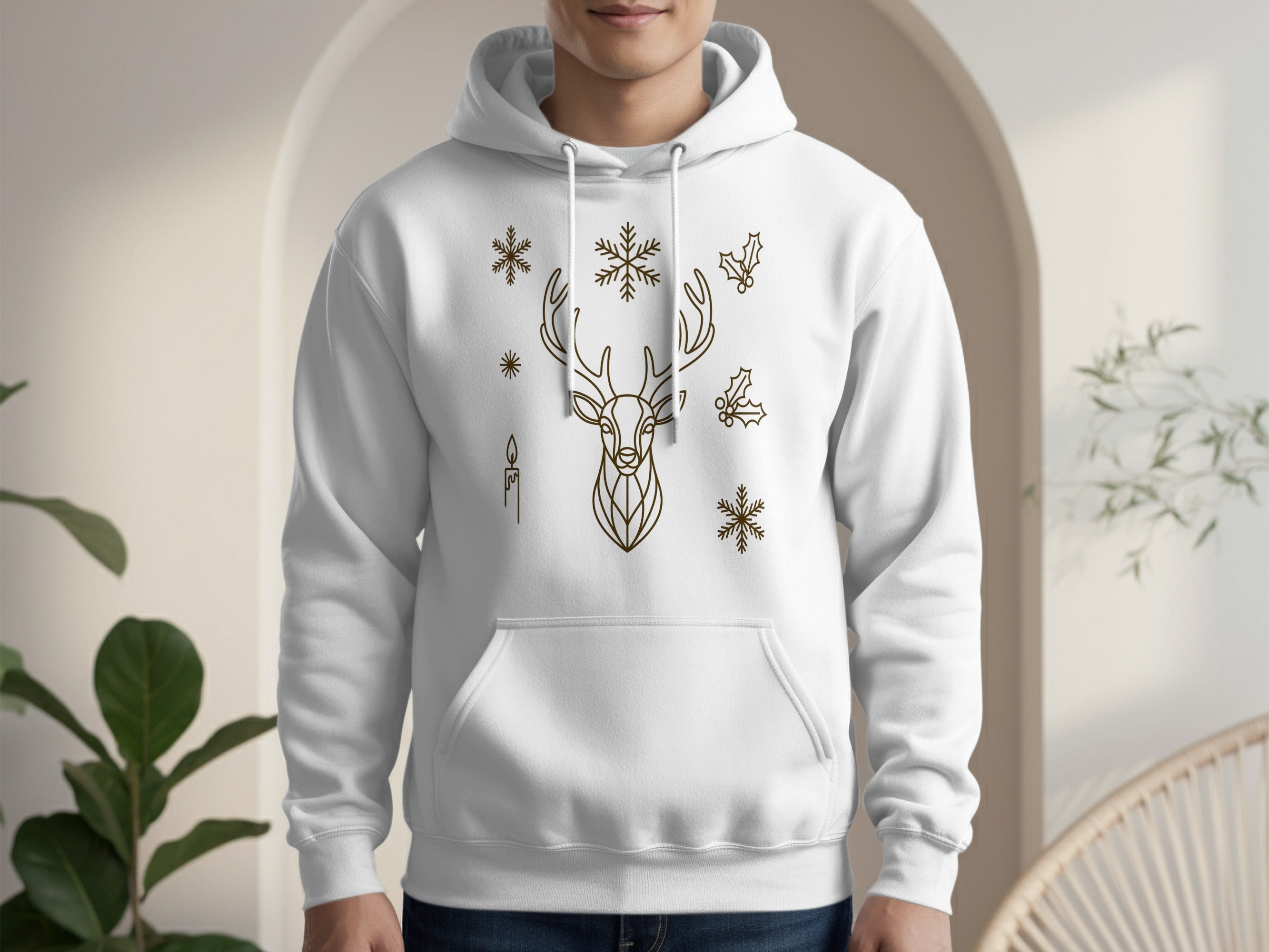 Cozy Deer and Snowflakes Graphic Hoodie