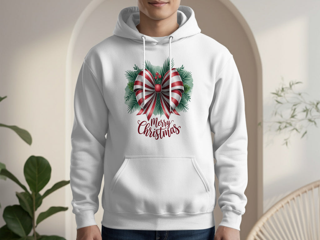 Festive Merry Christmas Bow Hoodie Perfect for Holidays