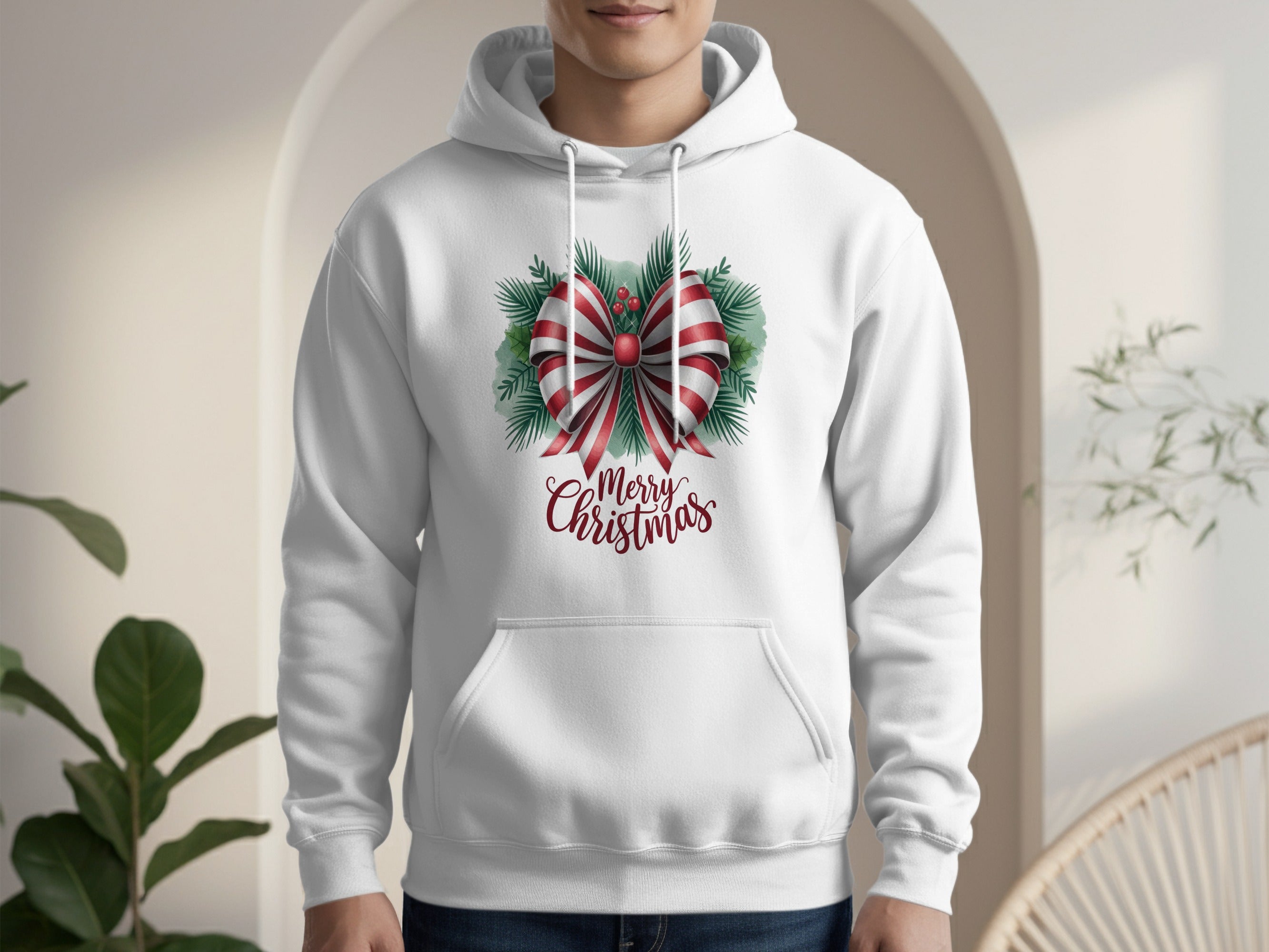 Festive Merry Christmas Bow Hoodie Perfect for Holidays