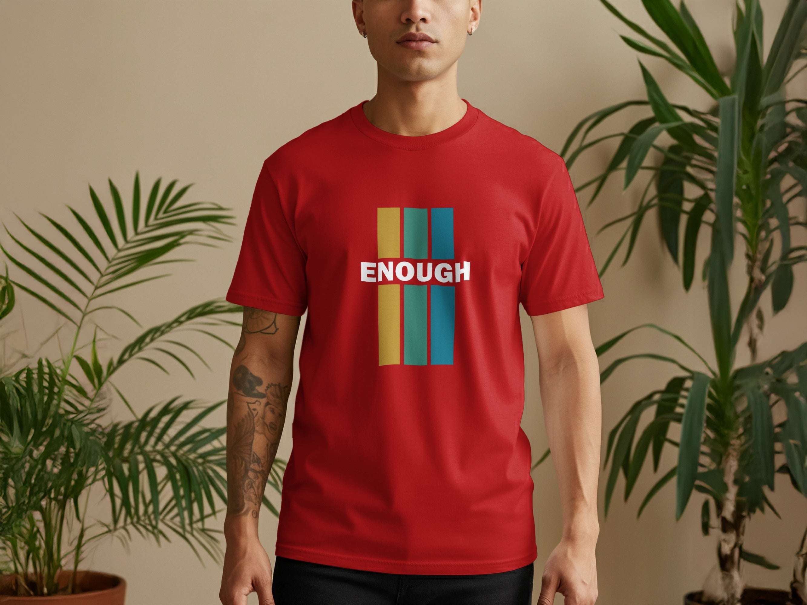 Enough Colorful Stripes Graphic Design Tshirt