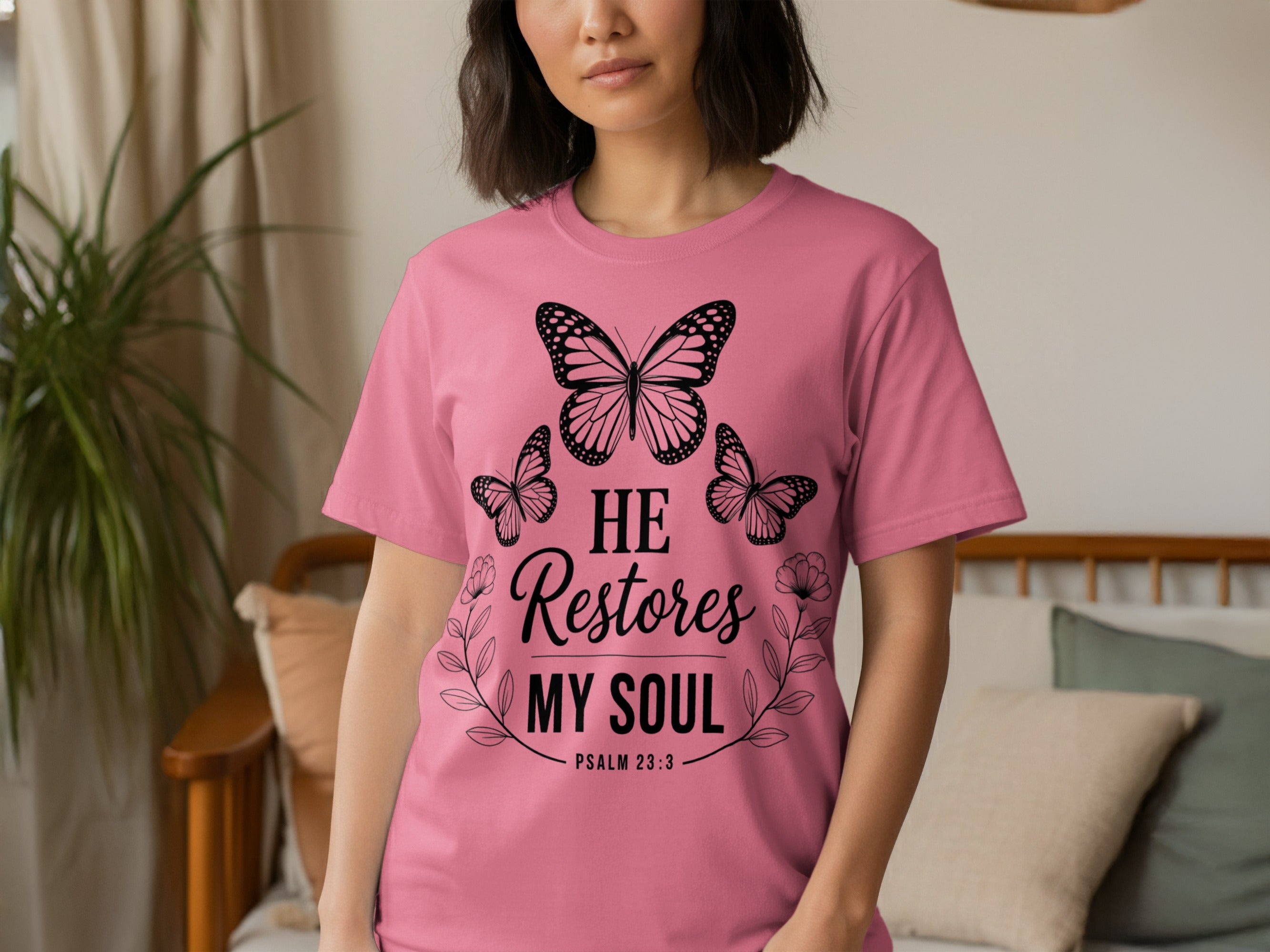 He Restores My Soul Psalm 23 3 Butterfly T Shirt