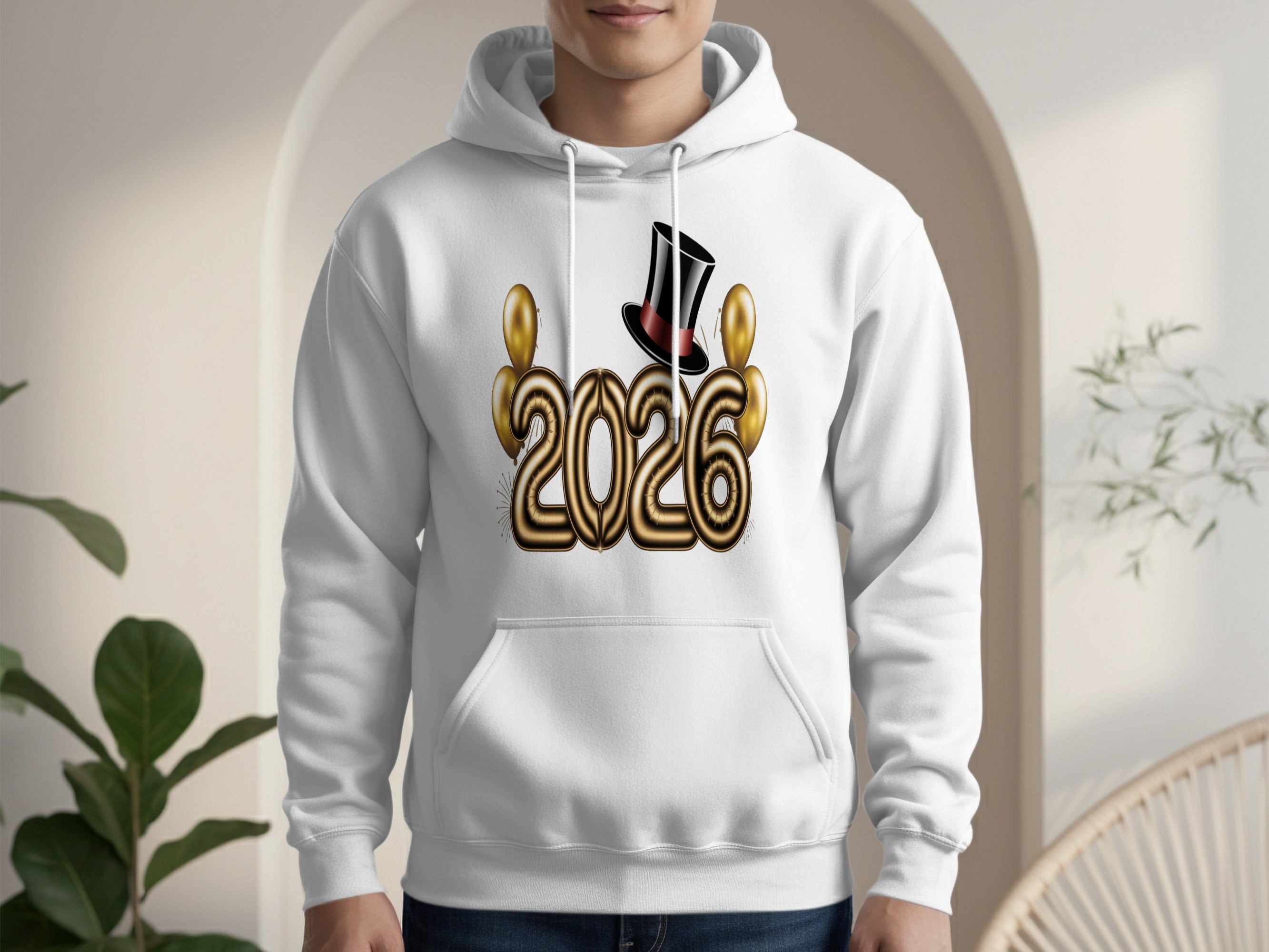 Festive 2026 Hoodie with Stylish Top Hat Design