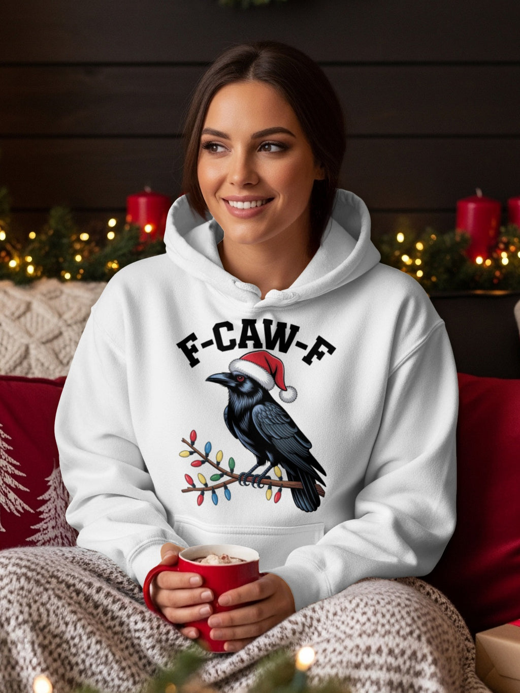 F-CAW-F Crow with Santa Hat Christmas Hoodie