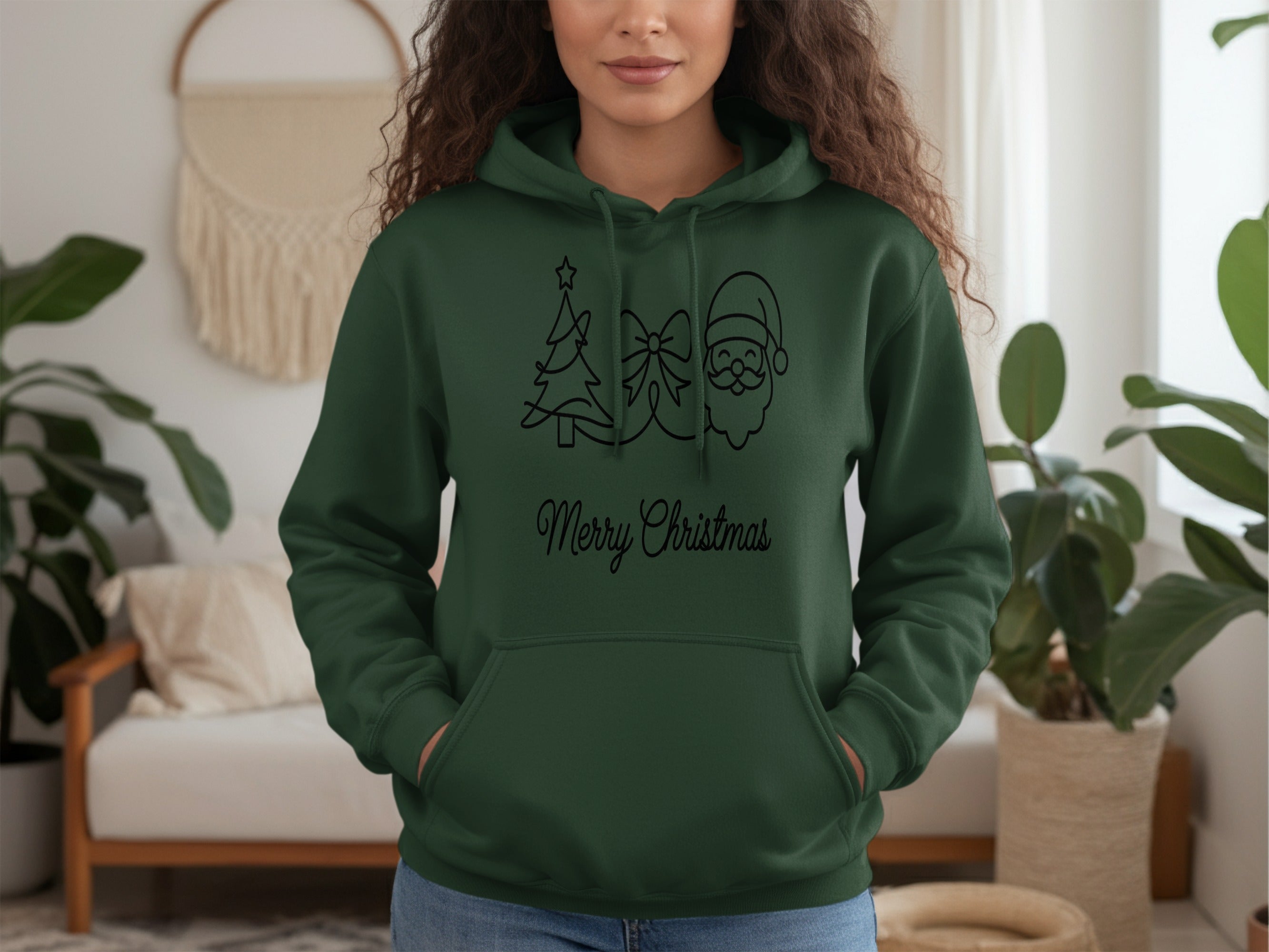 Festive Merry Christmas Tree And Santa Claus Hoodie