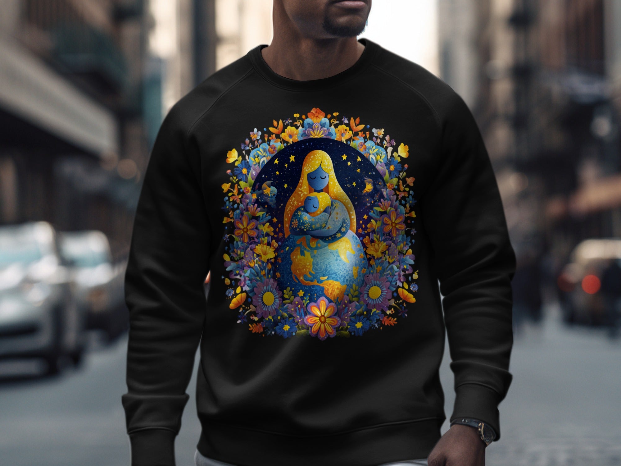 Earth Mother Goddess with Floral Accents Sweatshirt