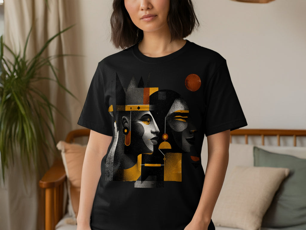 Abstract Faces Artistic Black T-shirt Design