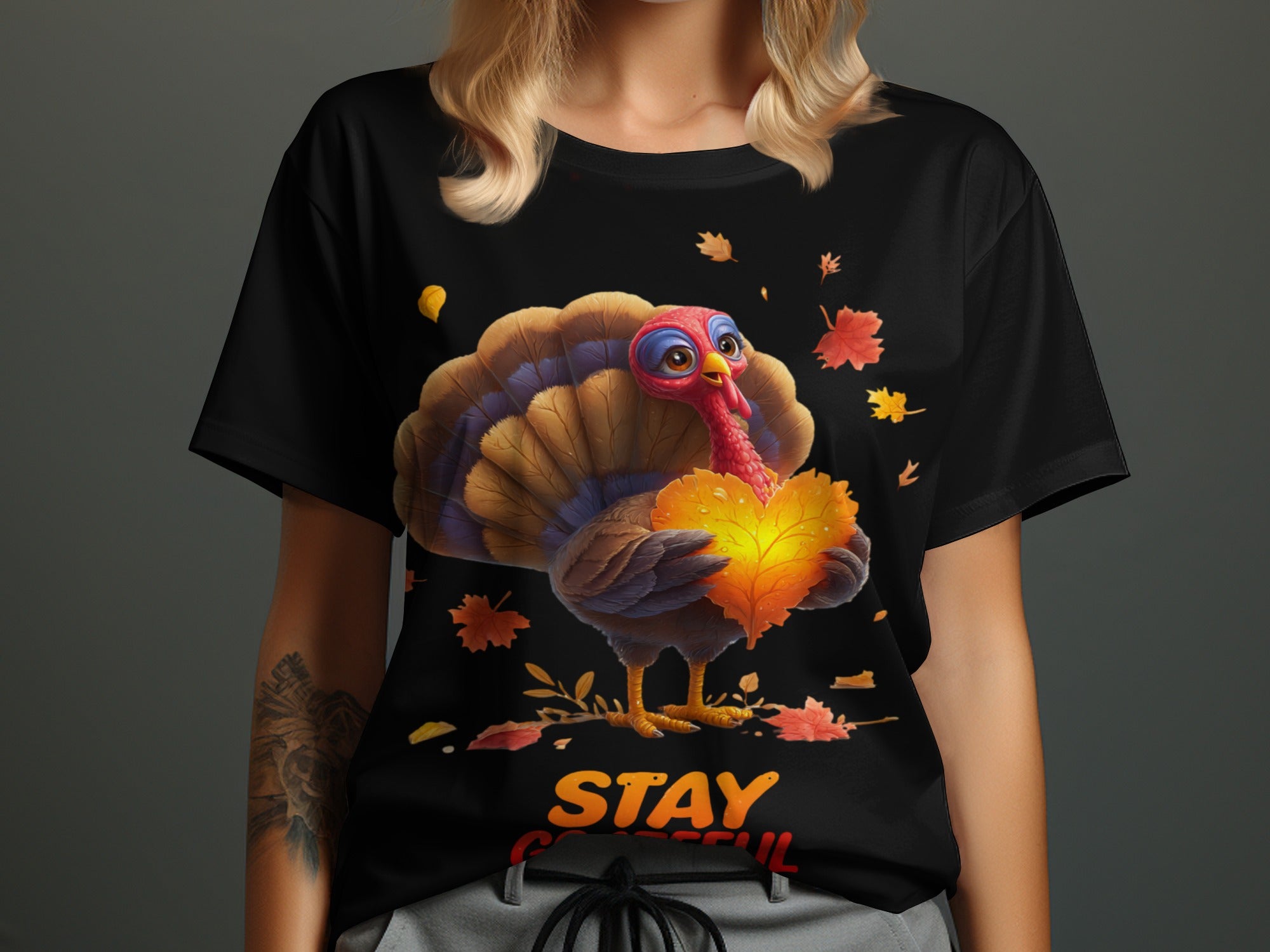 Stay Grateful Turkey Graphic Tee Thanksgiving Shirt